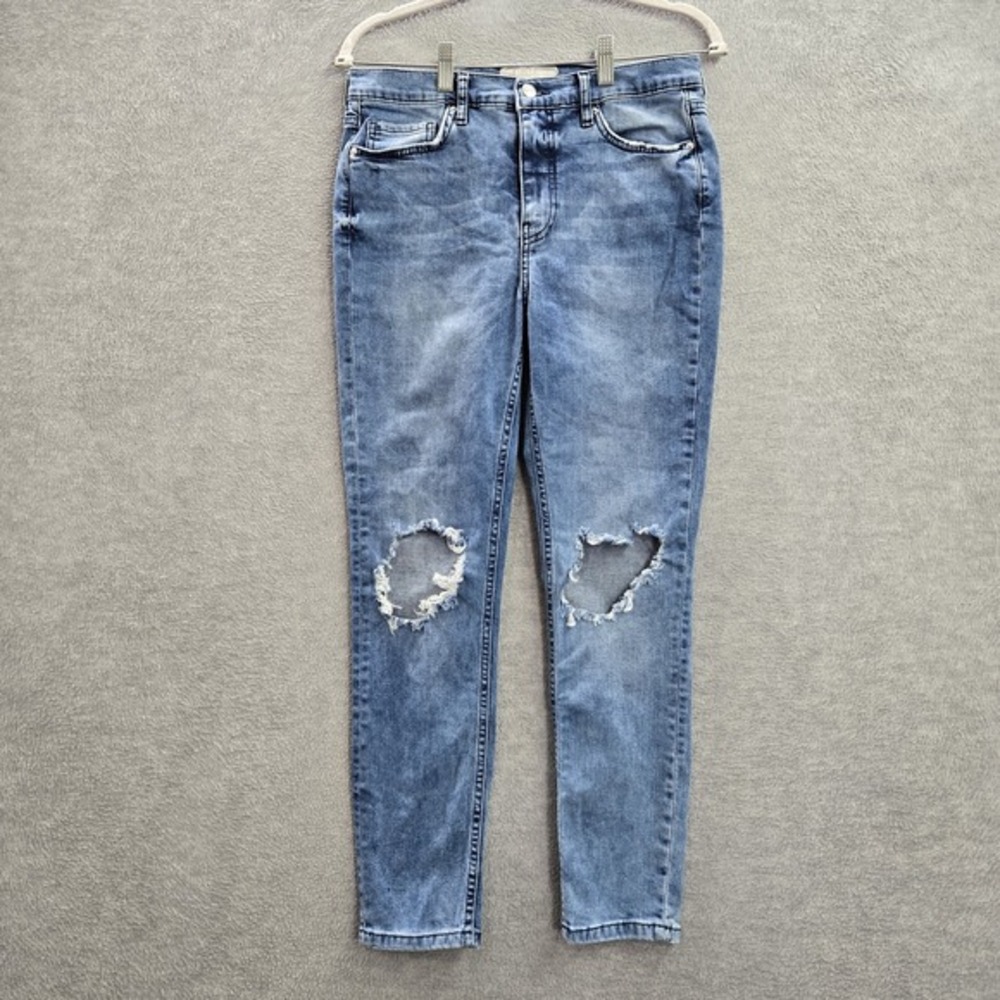 Free People Women Jeans 30 Blue Distressed Skinny High Rise Polyester Spandex